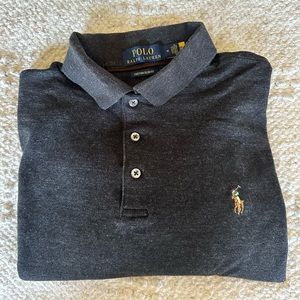 Men’s Polo Ralph Lauren Custom Slim Fit Long Sleeve Heather Black Polo Med (M)
